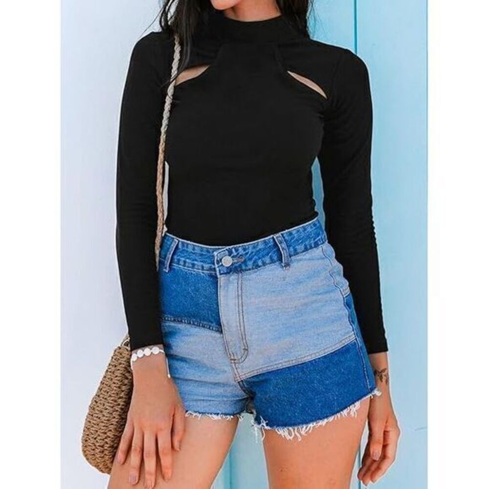 Cupshe Alycia Black High Neck Cut Out Bodysuit Size Large
